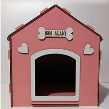 Hobicim Süper Set Ahşap Dekoratif Köpek Evi-Kulübesi ,kedi Evi Minder ve Zincir Tasma (Pembe-Beyaz)