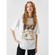 Koton Anime Tişört Oversize Baskılı Kısa Kollu Bisiklet Yaka