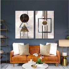 AR AJANS KANVAS TABLO Modern Geometrik Şekiller Üçgen Yuvarlak Kare Dekor Ikili Kombin 2 Li Set Kanvas Tablo ART0065