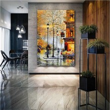 AR AJANS KANVAS TABLO Sokak Lambaları Altında Yürüyen Insanlar Yağlı Boya Efektli Şehir Street Kanvas Tablo ART00182