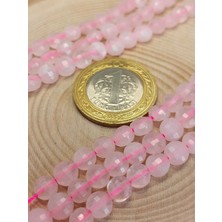 Yaşam Tohumu Pembe Kuvars Taşı Yassı Faset Kesim Yarım Dizi 6X4MM (18CM Uzunluğundadır)