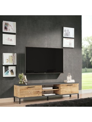 L'occi  Concept Joseph 160 cm Tv Ünitesi Raflı 2 Kapaklı Metal Ayaklı Çam JZ1-AA