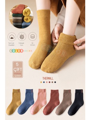 Color Socks 5 Çift Termal Kadın Havlu Kışlık Çorap (Isı Emici)