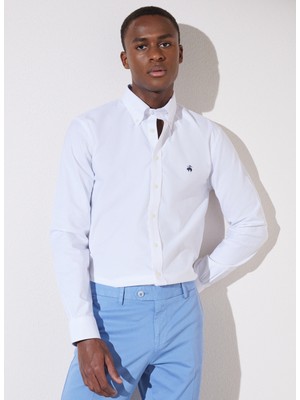 Brooks Brothers Slim Fit Klasik Yaka Beyaz Erkek Gömlek BBSP23MSH092