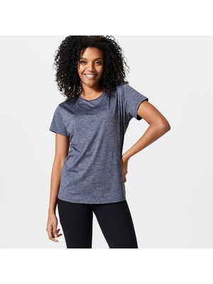 Domyos Kadın Alacalı Gri Kısa Kollu Spor Tişörtü 100 - Fitness Kardiyo