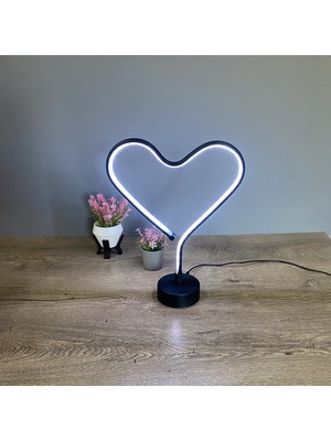 Asva Design Siyah Kalp Modern Beyaz Ledli Masa Lambası Abajur