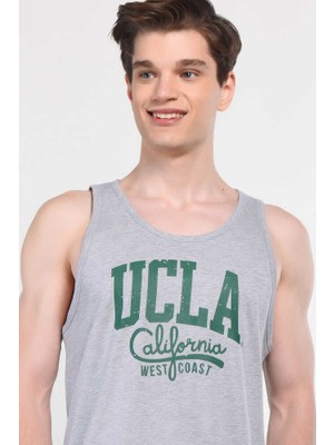 PEBBLE Gri Sıfır Kol Oversize Baskılı Erkek Tshirt