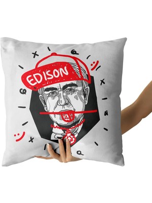 Jwk Home Çılgın Edison Dijital Baskılı Çift Taraflı Kırlent Kılıfı (45X45)