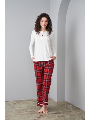 Pjs 24561 Kadın Flanel Patlı Ekose Pijama Takım