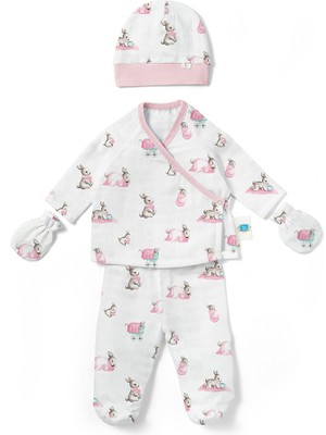 Deux Lapins Yenidoğan Hastane Çıkış Seti – Bebe Lapin Rose 4 Parça