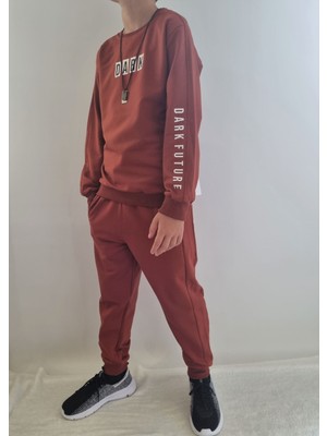 Ruhat Kids Erkek Çocuk Okul, Günlük Kullanım Için Rahat,cepli, Lastik Paça,bisiklet Yaka ,kolyeli,kiremit Rengi ,3 Iplik Eşofman Takım