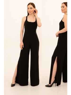 Laranor Önden Fermuarlı Yırtmaçlı Tulum 36 - Siyah