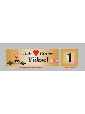 Yüksel 34 Kişiye Özel Kapı Isimliği ve Numara , Simli Gold Aliminyum Levhaya Baskı