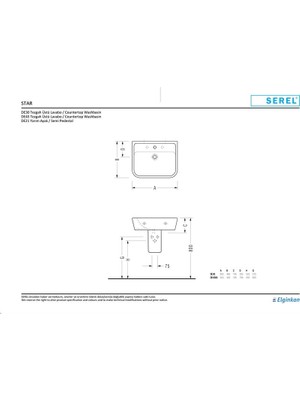 Serel Star Lavabo 48x60 Cm Duvara Monte DE30TDS110H