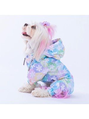 Pawstar Flores Fileli Su Geçirmez Küçük Irk Köpek Yağmurluk Tulum