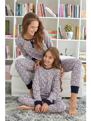Siyah İnci Düğmeli Pamuklu Likralı Örme Pijama Takım 23241022