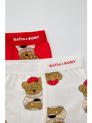 Katia&Bony 2'li Paket Teddy Erkek Çocuk Boxer Kırmızı/ekru