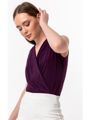 Laranor Alttan Çıtçıtlı Kruvaze Bluz 46 - Mürdüm