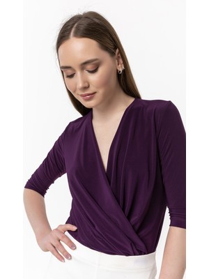 Laranor Alttan Çıtçıtlı Kruvaze Yaka Truvakar Kol Bluz&body 48 - Mürdüm