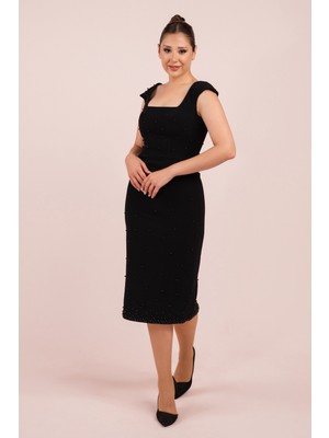 Carmen Krep Kumaş Inci Detaylı Midi Boy Elbise (CRM-58156)