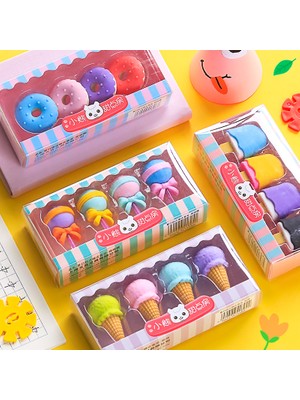 Luoxinguo Donuts Set 4 Adet Yummy Tatlı Silgi Seti Mini Lolipop Dondurma Popsicle Donuts Çocuklar Için Kauçuk Kalem Silgisi Okul Öğrenci Ödülü E6774 (Yurt Dışından)