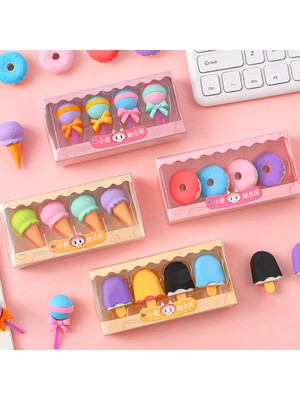 Luoxinguo A4 4 Adet Nefis Tatlı Silgi Seti Mini Lolipop Dondurma Popsicle Donuts Çocuklar Için Kauçuk Kalem Silgisi Okul Öğrenci Silgi (Yurt Dışından)