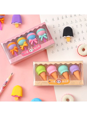 Luoxinguo A4 4 Adet Nefis Tatlı Silgi Seti Mini Lolipop Dondurma Popsicle Donuts Çocuklar Için Kauçuk Kalem Silgisi Okul Öğrenci Silgi (Yurt Dışından)