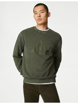 Marks & Spencer Saf Pamuklu Yuvarlak Yaka Sweatshirt