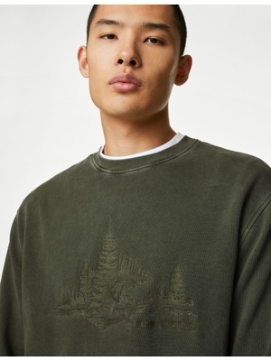 Marks & Spencer Saf Pamuklu Yuvarlak Yaka Sweatshirt