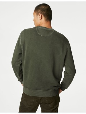 Marks & Spencer Saf Pamuklu Yuvarlak Yaka Sweatshirt