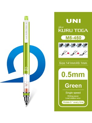 Luoxinguo M5-450 Yeşil Japonya Uni Kuratoga Mekanik Kurşun Kalem M5-450/SINIRLI Üretim M5-559/M5-452/M5-450T Otomatik Rotasyon Yazma Sabit Çekirdek 0.5mm (Yurt Dışından)