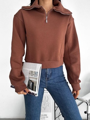 Noa Noa Kısa Fermuarlı Içi Polarlı Kadın Sweater