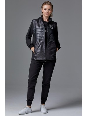 Kapitone Yelekli Üçlü Eşofman Takım - Siyah