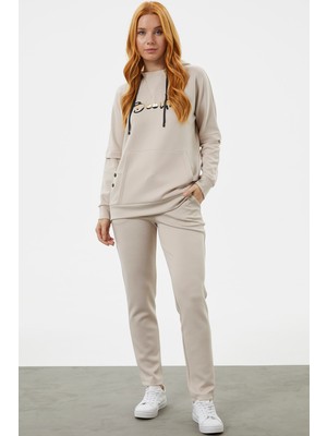 Kanguru Cepli Dalgıç Kumaş Eşofman Takım - Taş