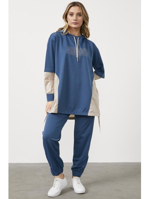 Sementa Mikro Detaylı Yanları Fermuarlı Eşofman Takım - Indigo