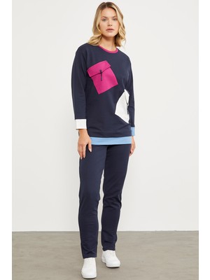 Cep Detaylı Renkli Eşofman Takım - Lacivert