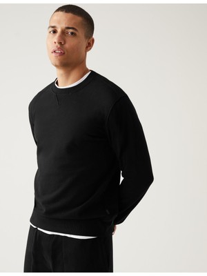 Marks & Spencer Saf Pamuklu Yuvarlak Yaka Sweatshirt