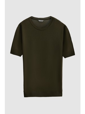 Twn Slim Fit Haki Düz Örgü T-Shirt 1EF060638904M