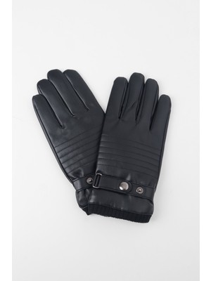 Kapin Erkek Siyah Içi Polarlı Deri Eldiven - Dokunmatik Özellikli