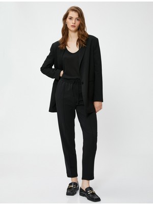 Koton Beli Bağlamalı Pantolon Nervürlü Dar Paça