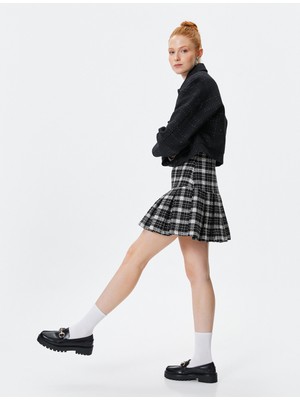 Koton Tüvit Pileli Mini Etek Slim Fit