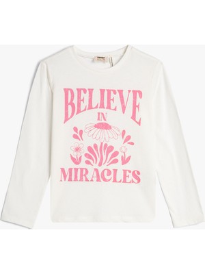 Koton Tişört Uzun Kollu Bisiklet Yaka Baskılı Pamuklu