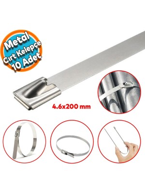 Nzb Cırt Kelepçe Metal Paslanmaz Çelik Kablo Zip Bağı Çok Amaçlı Bağlama 4.6X200 10 Adet