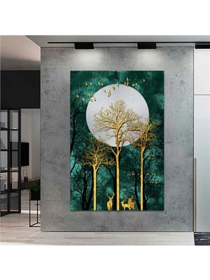 AR AJANS KANVAS TABLO Dev Boyut Soyut Gece Orman Geyik Tasarım Kanvas Tablo DR095