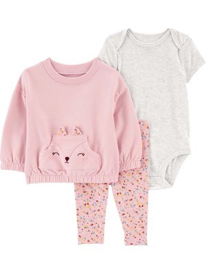 Carter's Kız Bebek 3'lü Hırkalı Set Pembe