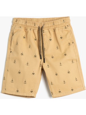 Koton Chino Şort Beli Bağlamalı Cepli Pamuklu Desenli