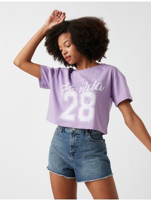 Koton Baskılı Crop Tişört Pamuklu