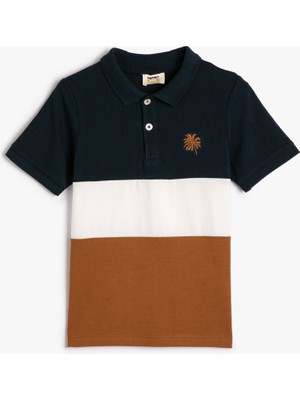 Koton Polo Tişört Renk Bloklu Kısa Kollu Düğmeli Pamuklu