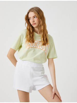 Koton Kolej Baskılı Tişört Kısa Kollu Bisiklet Yaka Pamuklu