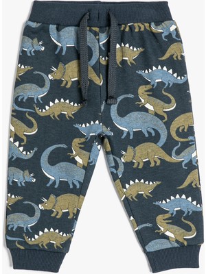 Koton Jogger Eşofman Altı Dinozor Baskılı Cepli Beli Bağlamalı Şardonlu Pamuklu